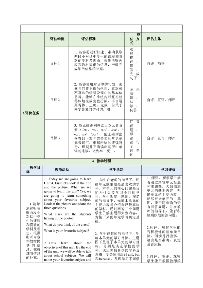 Unit4MyFavouriteSubject（大单元教学设计）_最新人教版英语七年级上册_英语7上最新改版_03.英语7上-大单元教学设计