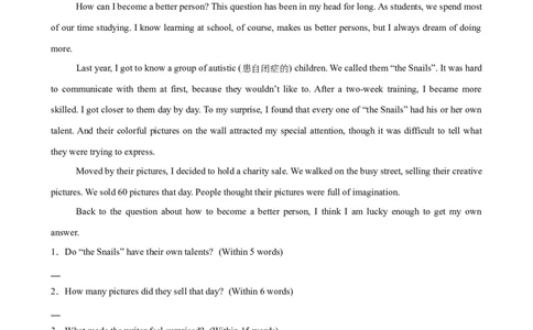 Unit2单元话题（志愿服务）阅读回答问题15篇（教师版）_最新人教版英语八年级下册_旧版（有参考价值）_版本二_八年级英语下册（人教版）_重难点讲练-U221