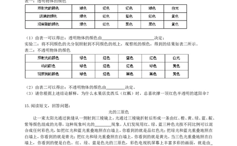 光的色散巩固练习_初物_1初中物理_北京四中内部教案初二物理_光的色散(基础)