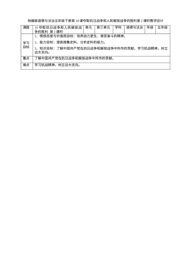 10夺取抗日战争和人民解放战争的胜利第二课时教案_A493小学道法_26新五年级道法下册（统编版）_教学教案_教案四