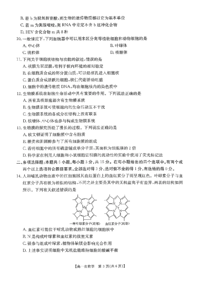 河北省唐山市部分学校2024-2025学年高一上学期11月期中联考生物试卷_2024年12月试卷_1217河北省唐山市2024-2025学年高一上学期11月期中考试
