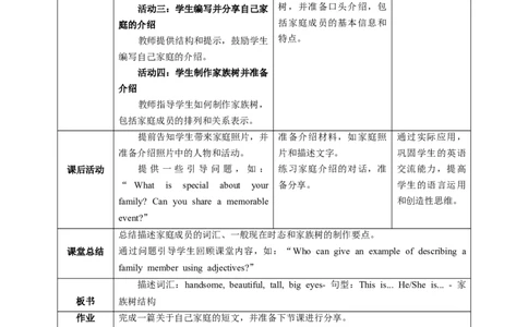 Unit2SectionBHowdoyoulikeyourfamily？教学设计_最新人教版英语七年级上册_英语7上最新改版_02.英语7上-教案（表格式）