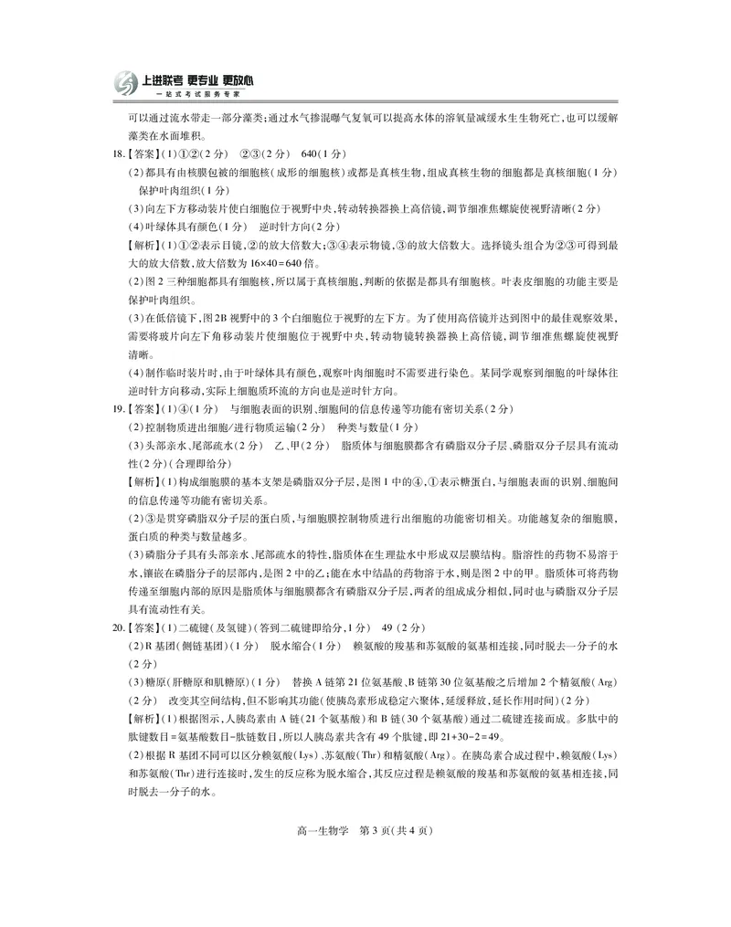 江西省上进联考2025-2026学年高一上学期11月期中考试&middot;生物答案_2025年11月高一试卷_251114江西省上进联考2025-2026学年高一上学期11月期中考试（全）
