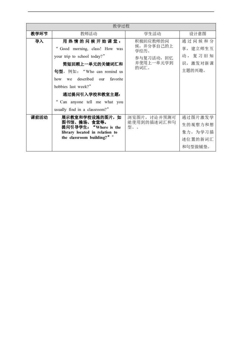 Unit3SectionAWhatisyourschoollike？教学设计_最新人教版英语七年级上册_英语7上最新改版_02.英语7上-教案（表格式）