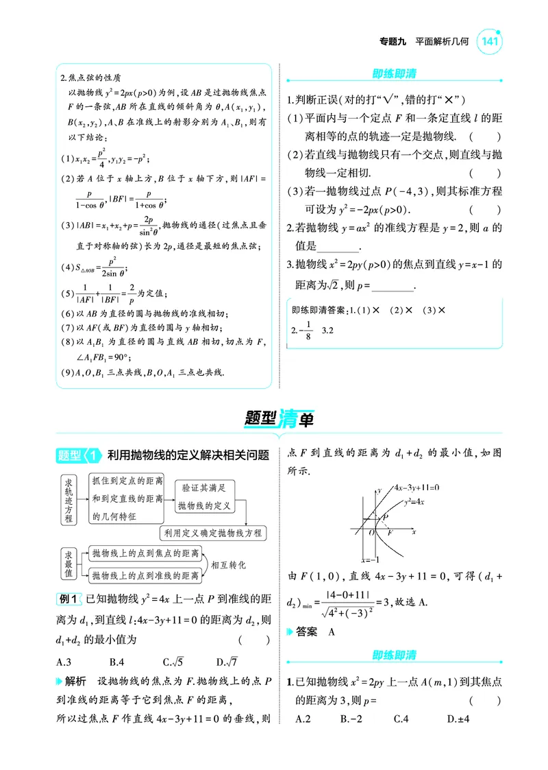 1_9.4抛物线讲解册_高中三年全科资料_高考数学《考点考法清单》2025版_09专题九平面解析几何