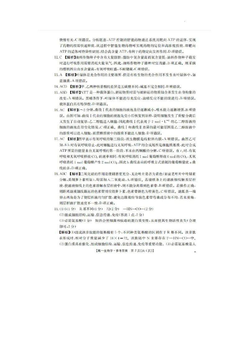 河北省邢台市卓越联盟2025-2026学年高一上学期第三次月考生物答案_2026年01月高一试卷_260113河北省邢台市卓越联盟2025-2026学年高一上学期1月月考（全）