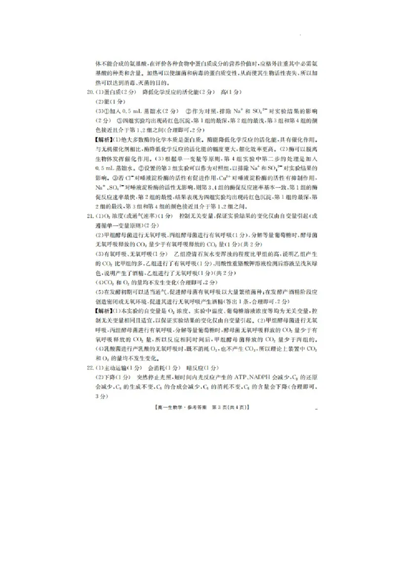 河北省邢台市卓越联盟2025-2026学年高一上学期第三次月考生物答案_2026年01月高一试卷_260113河北省邢台市卓越联盟2025-2026学年高一上学期1月月考（全）