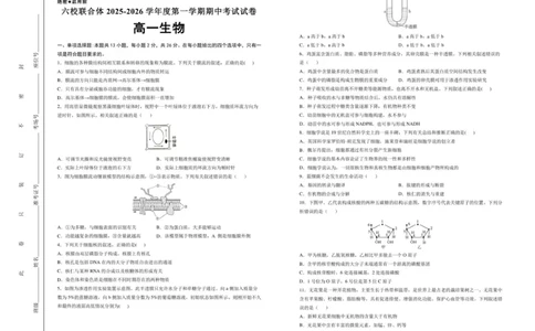 河北省六校联合体2025-2026学年高一上学期期中考试生物试题_2025年12月高一试卷_251207河北省六校联合体2025-2026学年高一上学期期中（全）