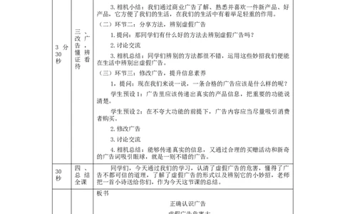 1126四年级道德与法治(统编版)正确认识广告（第二课时）-1教学设计_A493小学道法_人教版小学道德与法治教学资源包_小学道法（智慧教育课件与教案）_教学设计