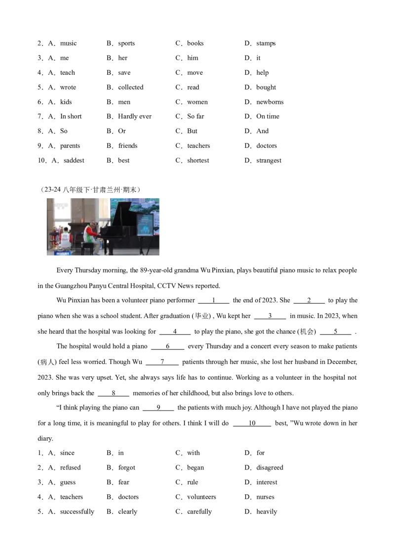Unit2单元话题（志愿服务）完形填空15篇（学生版）_最新人教版英语八年级下册_旧版（有参考价值）_版本二_八年级英语下册（人教版）_重难点讲练-U221