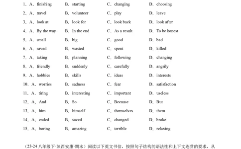 Unit2单元话题（志愿服务）完形填空15篇（学生版）_最新人教版英语八年级下册_旧版（有参考价值）_版本二_八年级英语下册（人教版）_重难点讲练-U221