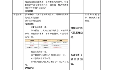 11多姿多彩的民间艺术（第二课时）+教案-四年级下册道德与法治_A493小学道法_26新四年级道法下册（统编版）_教学教案_教案四