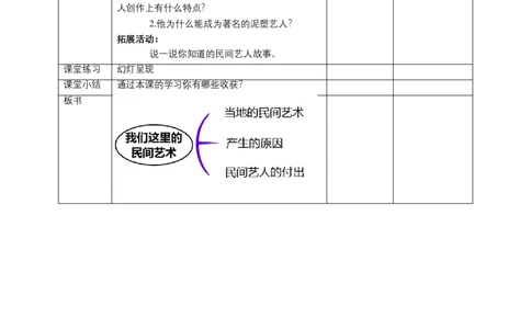 11多姿多彩的民间艺术（第二课时）+教案-四年级下册道德与法治_A493小学道法_26新四年级道法下册（统编版）_教学教案_教案四
