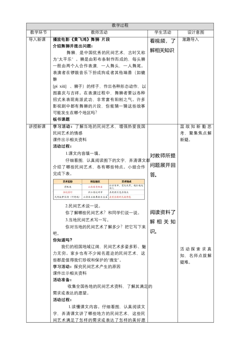 11多姿多彩的民间艺术（第二课时）+教案-四年级下册道德与法治_A493小学道法_26新四年级道法下册（统编版）_教学教案_教案四