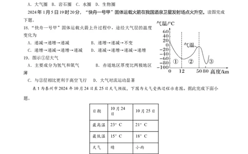 江苏省泰州中学2025-2026学年高一上学期第一次质量检测地理试题_2025年11月高一试卷_251104江苏省泰州中学2025-2026学年高一上学期第一次质量检测