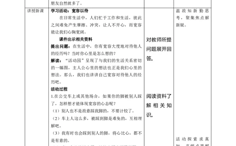 2.学会宽容（第二课时）教案-六年级下册道德与法治_A493小学道法_26新六年级道法下册（统编版）_教学教案_教案四（配套课件四）