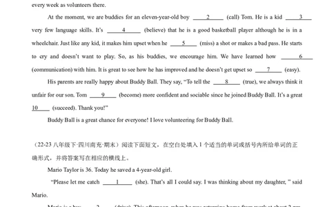 Unit2I&rsquo;llhelptocleanupthecityparks单元话题语法填空练习（学生版）_最新人教版英语八年级下册_旧版（有参考价值）_版本二_八年级英语下册（人教版）_单元重难点易错题精练-U216