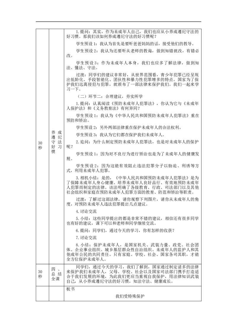 1204六年级道德与法治(统编版)我们受特殊保护(第二课时)-1教学设计_A493小学道法_人教版小学道德与法治教学资源包_小学道法单独教案方便下载（1-6上下册）（2024秋旧版）