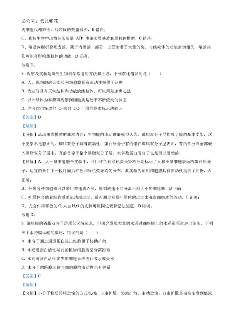 河北省衡水市冀州区河北冀州中学2024-2025学年高一上学期10月期中生物试题Word版含解析_2024年11月试卷_1114河北省衡水市冀州中学2024-2025学年高一上学期10月期中考试
