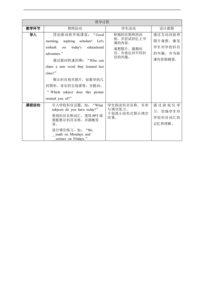 Unit4SectionBWhatcanyoulearnfromdifferentsubjects？教学设计_最新人教版英语七年级上册_英语7上最新改版_02.英语7上-教案（表格式）