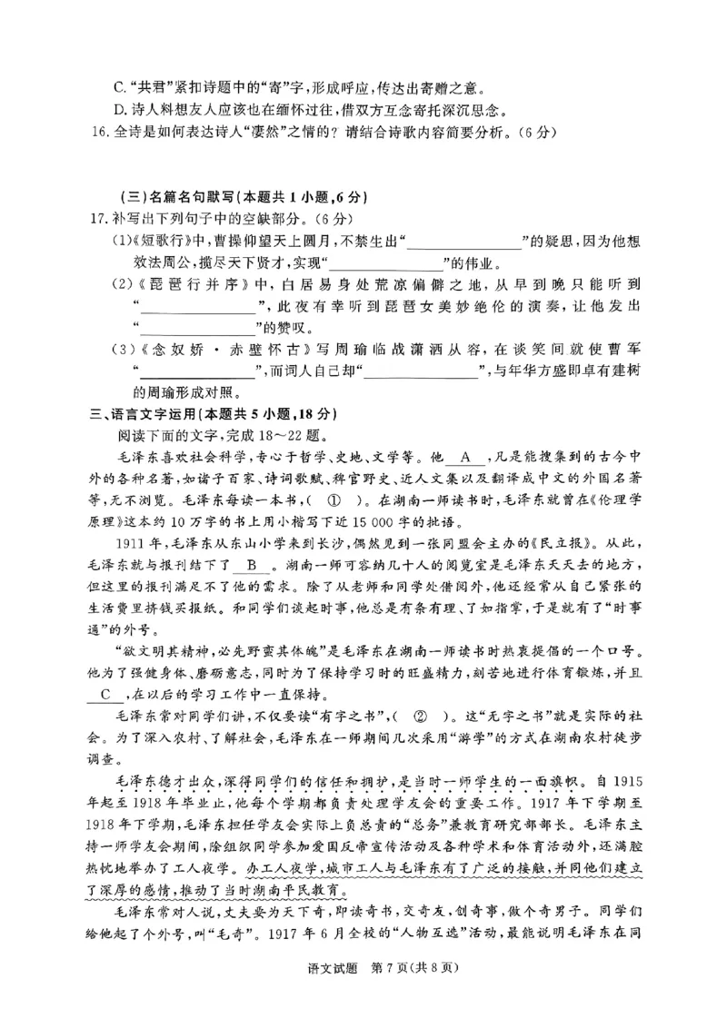 河南省濮阳市普通高中2024-2025学年高一上学期11月期中考试语文试题_2024年11月试卷_1122青桐鸣河南省普通高中2024-2025学年高一上学期期中