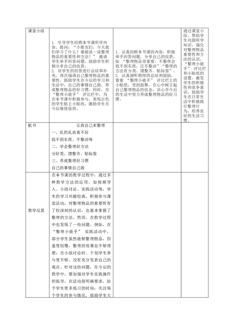 第11课《让我自己来整理》教学设计_A493小学道法_人教版小学道德与法治教学资源包_人教版小学道德与法治（新教材123年级）(2025秋新版)_1年级下册（25春）_教学设计