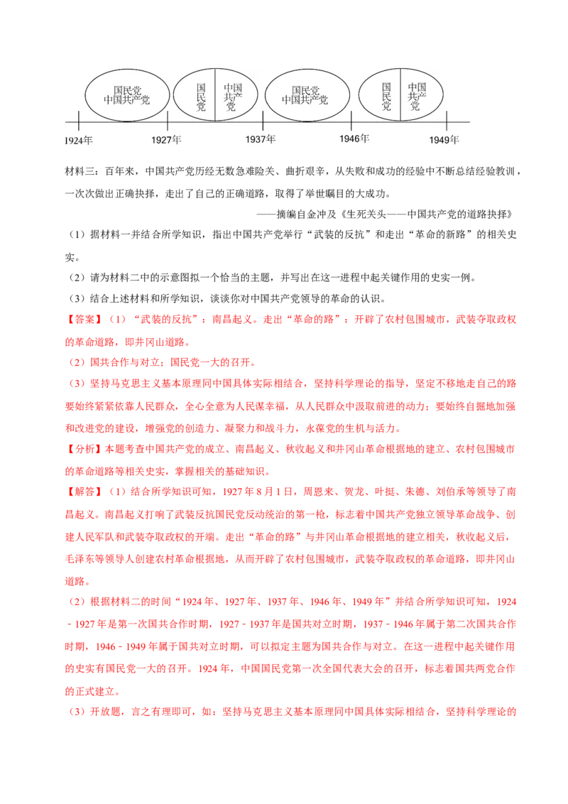 2023-2024学年八年级上学期期末复习历史材料解析题（解题指导+专项练习）（解析版）_新版初中_最新历史八年级上册_旧版_12总复习课件8上历史