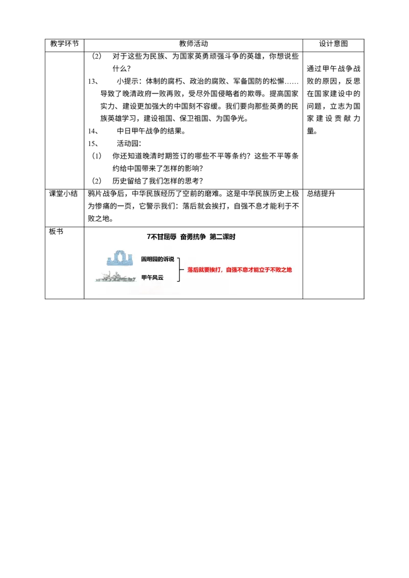 7不甘屈辱奋勇抗争第二课时教案_A493小学道法_26新五年级道法下册（统编版）_教学教案_教案四
