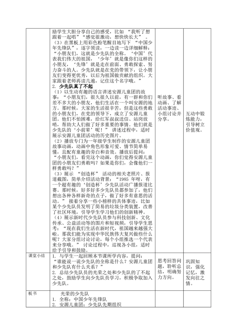 核心素养4.2光荣的少先队第一课时教案_A493小学道法_人教版小学道德与法治教学资源包_人教版小学道德与法治（新教材123年级）(2025秋新版)_1年级下册（25春）_PPT课件+教案