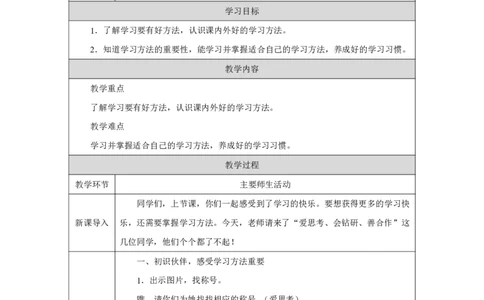 3第3课学习有方法_人民教育出版社_王岚_第3课学习有方法（第1课时）_教学设计1_A493小学道法_人教版小学道德与法治教学资源包_小学道法（智慧教育课件与教案）