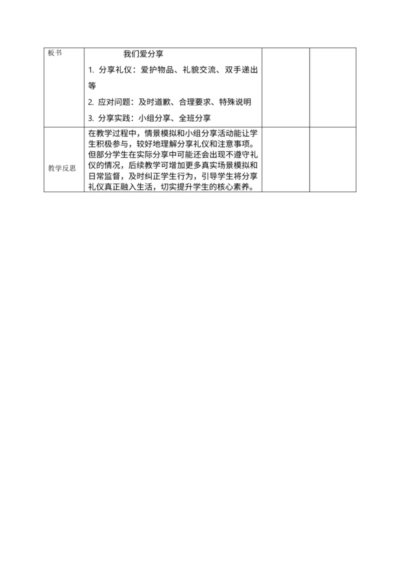 核心素养2.3我们爱分享第二课时教案_A493小学道法_人教版小学道德与法治教学资源包_人教版小学道德与法治（新教材123年级）(2025秋新版)_1年级下册（25春）_PPT课件+教案