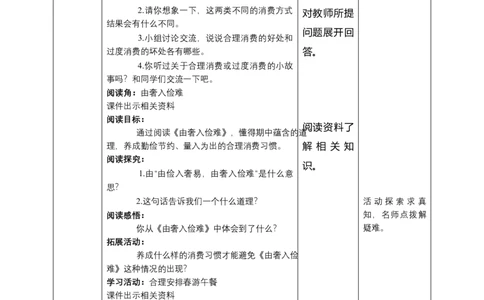 5合理消费（第二课时）+教案-四年级下册道德与法治_A493小学道法_26新四年级道法下册（统编版）_教学教案_教案四
