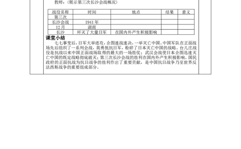 正面战场的抗战教案_初中_人教版初中历史新八上_1.课件ppt+教案等资源（多套）_第1套：课件ppt+教案+作业课件_第六单元_教案