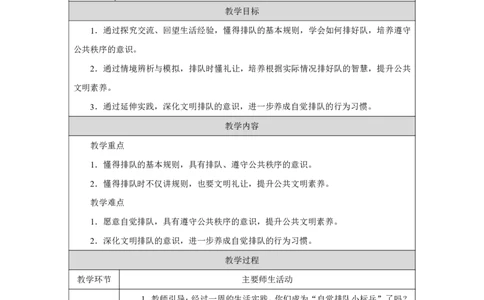 大家排好队（第2课时）_教学设计_A493小学道法_人教版小学道德与法治教学资源包_小学道法单独教案方便下载（1-6上下册）（2024秋旧版）_1-6上册（道德与法治教学设计）_智慧教育教案