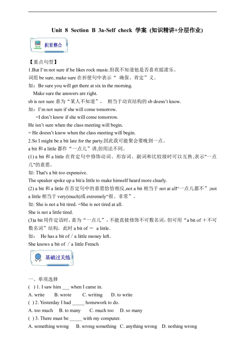 Unit8SectionB3a-Selfcheck学案(知识精讲+分层作业)(含答案)_最新人教版英语九年级全册_新更新初中英语9全_03课件+学案
