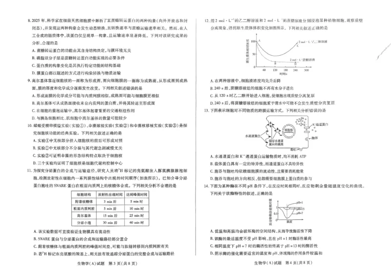 河南省天一大联考2025-2026学年高一上学期1月月考生物试题A_2026年01月高一试卷_260113河南省豫北名校2025-2026学年高一上学期阶段性测试（二）