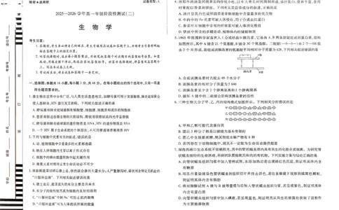 河南省天一大联考2025-2026学年高一上学期1月月考生物试题A_2026年01月高一试卷_260113河南省豫北名校2025-2026学年高一上学期阶段性测试（二）
