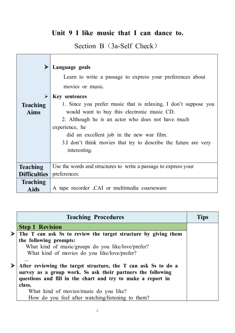 Unit9SectionB（3a-SelfCheck）教案_最新人教版英语九年级全册_新更新初中英语9全_05教案（多套）_分课时教案全英_Unit9