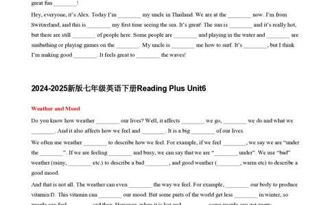 Unit5~6readingplus填空-2024-2025学年人教版英语七年级下册_最新人教版英语七年级下册_七下英语2025版_11、2025春英语人教7下练习（5套）_4.readingplus挖空