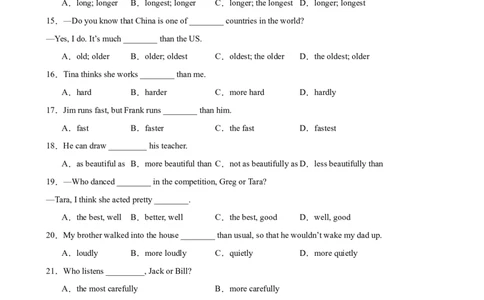 Unit7Grammar重点语法形容词副词的比较级和最高级-（人教版）_最新人教版英语八年级下册_旧版（有参考价值）_版本二_八年级英语下册（人教版）_单元重难点易错题精练-U216