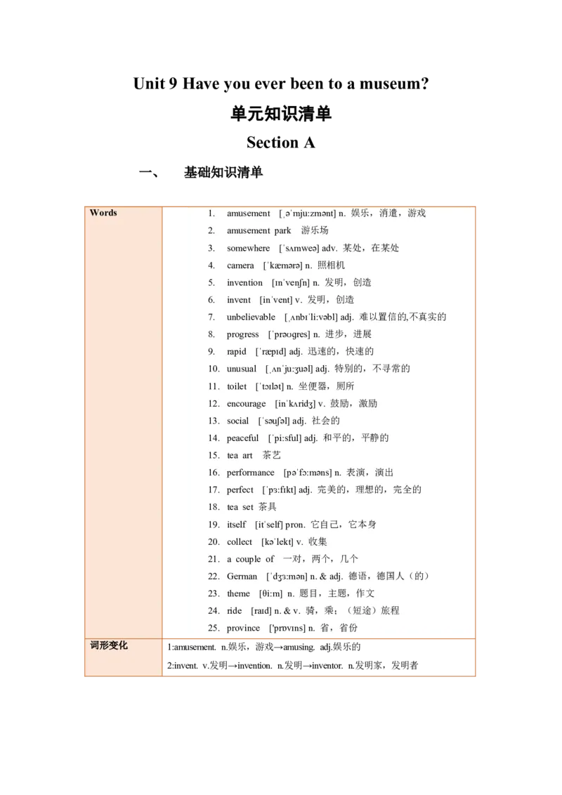 Unit9单元知识清单SectionA(基础+知识点+语法)-（人教版）_最新人教版英语八年级下册_旧版（有参考价值）_版本二_八年级英语下册（人教版）_知识清单