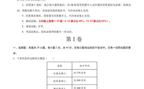 七年级历史第三次月考卷01（全解全析）（统编版2024）_新版初中_最新历史七年级上册_12七上历史习题试卷_月考试卷（赠送）