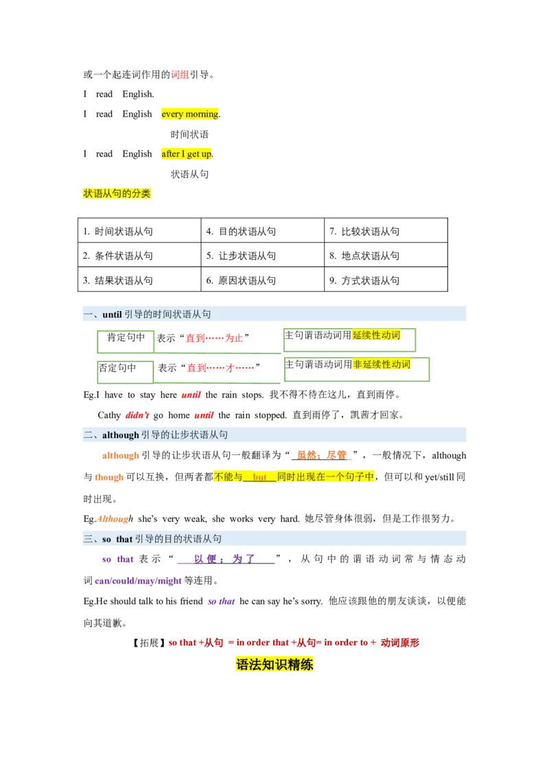 Unit4重点语法：until,sothat,although引导状语从句及提建议（四大题型，60题）精讲练（教师版）_最新人教版英语八年级下册_旧版（有参考价值）_版本二_八年级英语下册（人教版）