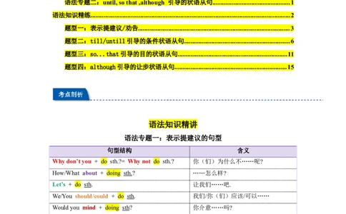 Unit4重点语法：until,sothat,although引导状语从句及提建议（四大题型，60题）精讲练（教师版）_最新人教版英语八年级下册_旧版（有参考价值）_版本二_八年级英语下册（人教版）