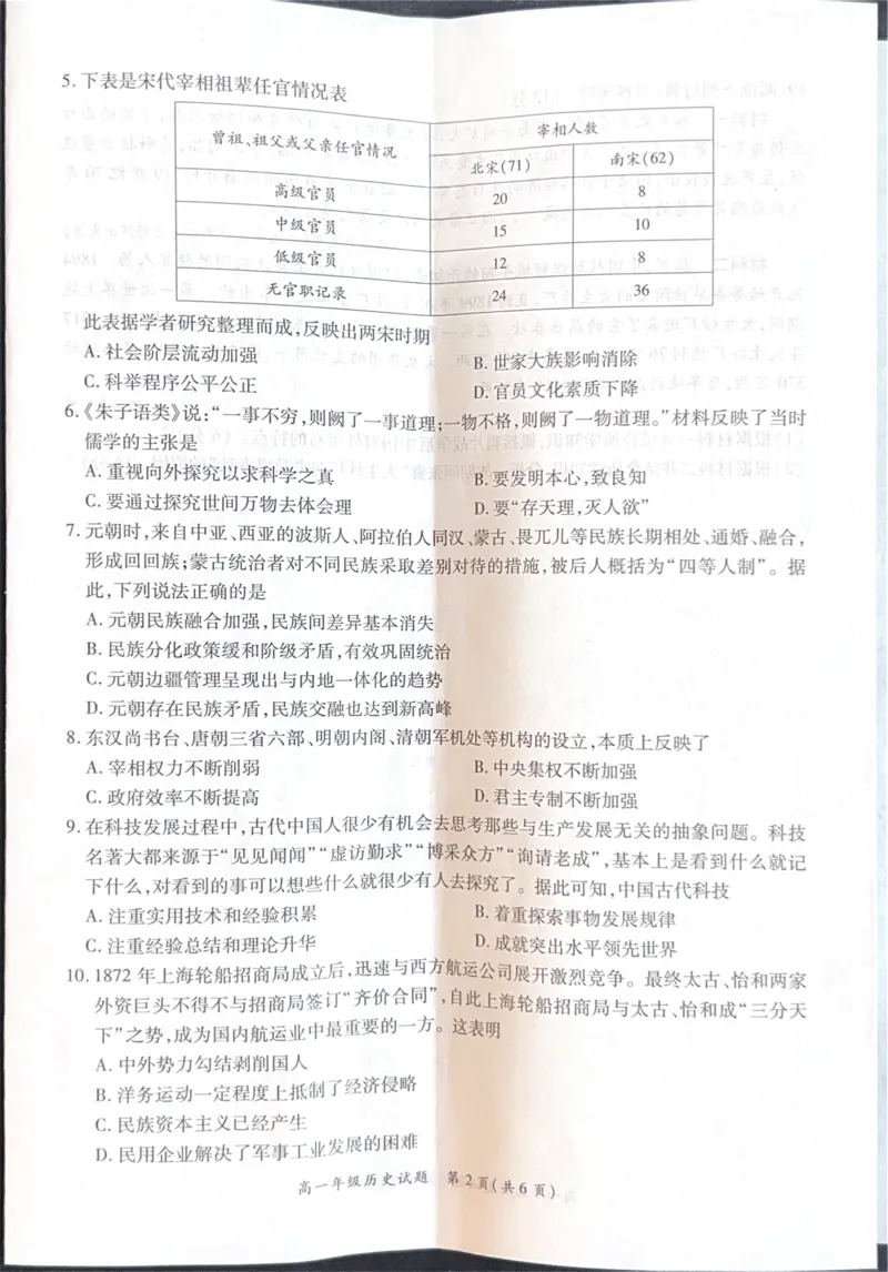 河南省南阳市六校2024-2025学年高一上学期12月第二次联考历史试卷_2024年12月试卷_1222河南省南阳市2024年秋期高一年级六校第二次联考