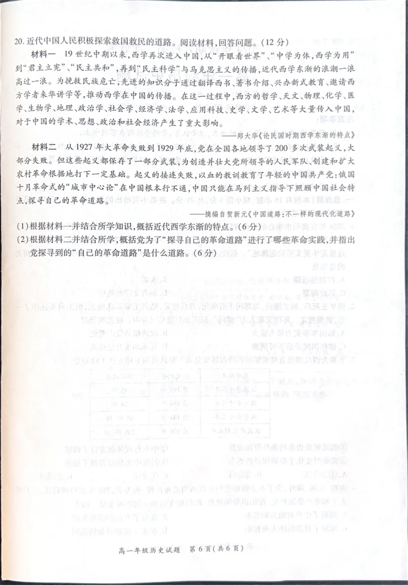 河南省南阳市六校2024-2025学年高一上学期12月第二次联考历史试卷_2024年12月试卷_1222河南省南阳市2024年秋期高一年级六校第二次联考