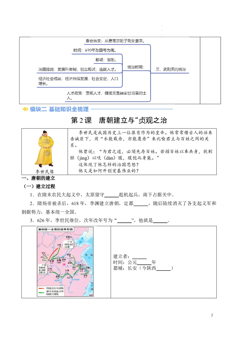 新七下第2课唐朝建立与&ldquo;贞观之治&ldquo;（原卷版）_初中_人教初中历史新七下_2025春七下历史课时脉络+课时练习_第2课唐朝建立与&ldquo;贞观之治&rdquo;