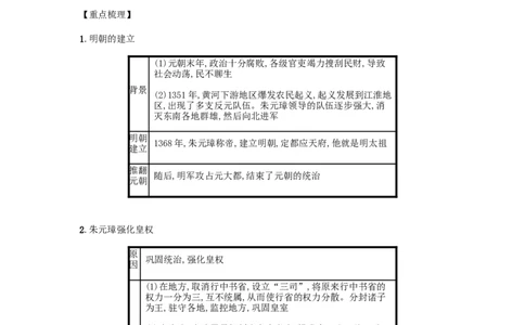2019春七年级历史下册第三单元明清时期统一多民族国家的巩固与发展第14课明朝的统治备考速记新人教版20190220253_新版初中_最新历史七年级下册_七下新版课件教案（第二套）