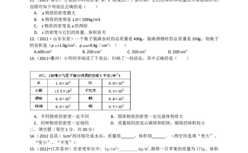 初中物理同步讲义8年级第17讲：质量密度单元综合训练（教师版）_初物_人教版初中物理初二三同步讲义习题练习八九年级电子资料word素材_20250116_181533_最新人教版初中物理初二上册