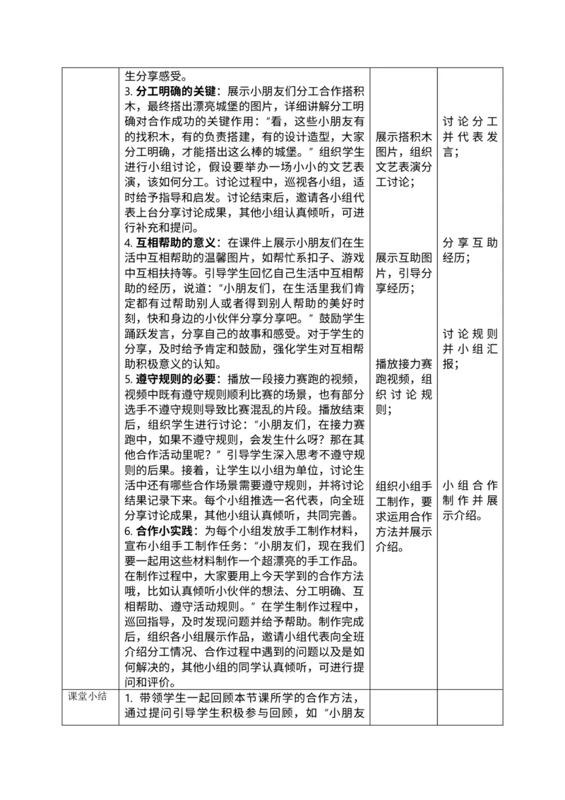 核心素养2.4大家来合作第二课时教案_A493小学道法_人教版小学道德与法治教学资源包_人教版小学道德与法治（新教材123年级）(2025秋新版)_1年级下册（25春）_PPT课件+教案